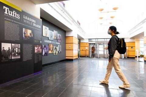 Transformational Black leaders at Tufts are celebrated in an exhibition now on view at Tisch Library. Photo: Alonso Nicholsrganizers